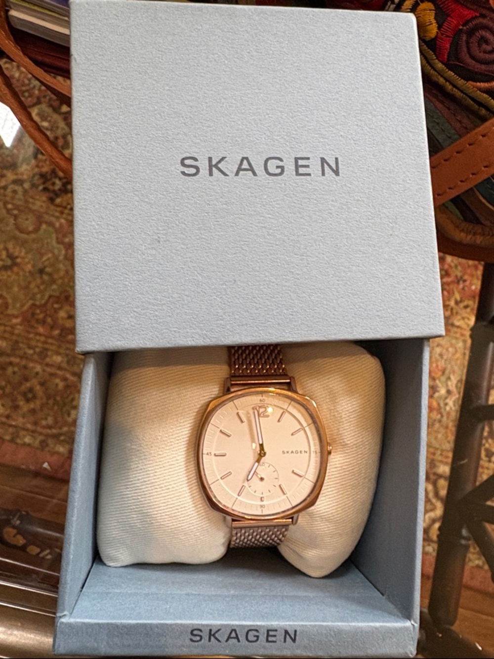 Skagen Rose Gold Watch with Mesh Bracelet and Light Pink Dial
